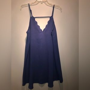 Blue shift dress, scalloped neckline